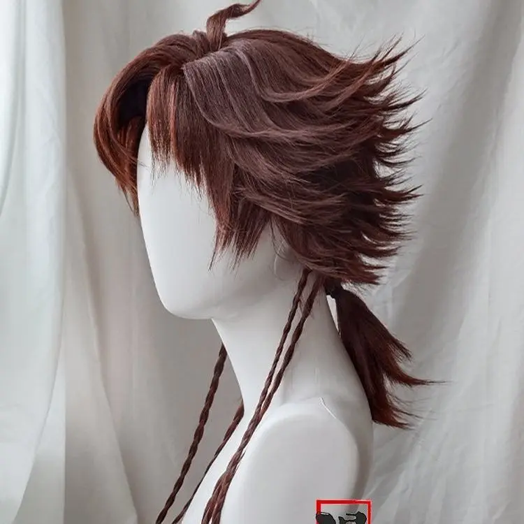 Sun Ce Cos Wig Game Ashes of The Kingdom 80-85cm Dark Brown Heat-resistant Synthetic Hair Halloween Party Cosplay Wigs+Wig Cap