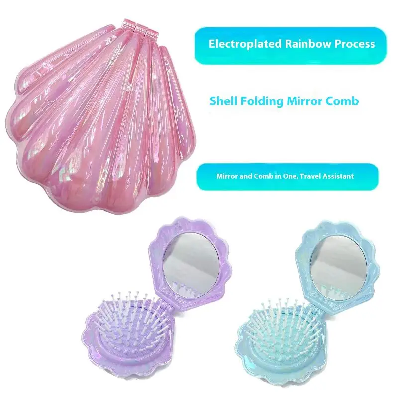 /Vly/Folding Comb Airbag Hair Brush With Mirror Anti-static Comb Multifunctional Practical Plastic Hair Brushes & Combs Shells