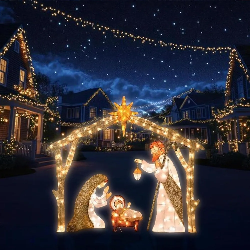 5.5FT Outdoor Lighted Nativity Scene With light Waterproof Nativity Scene Christmas Decoration Easter Yard Decoration