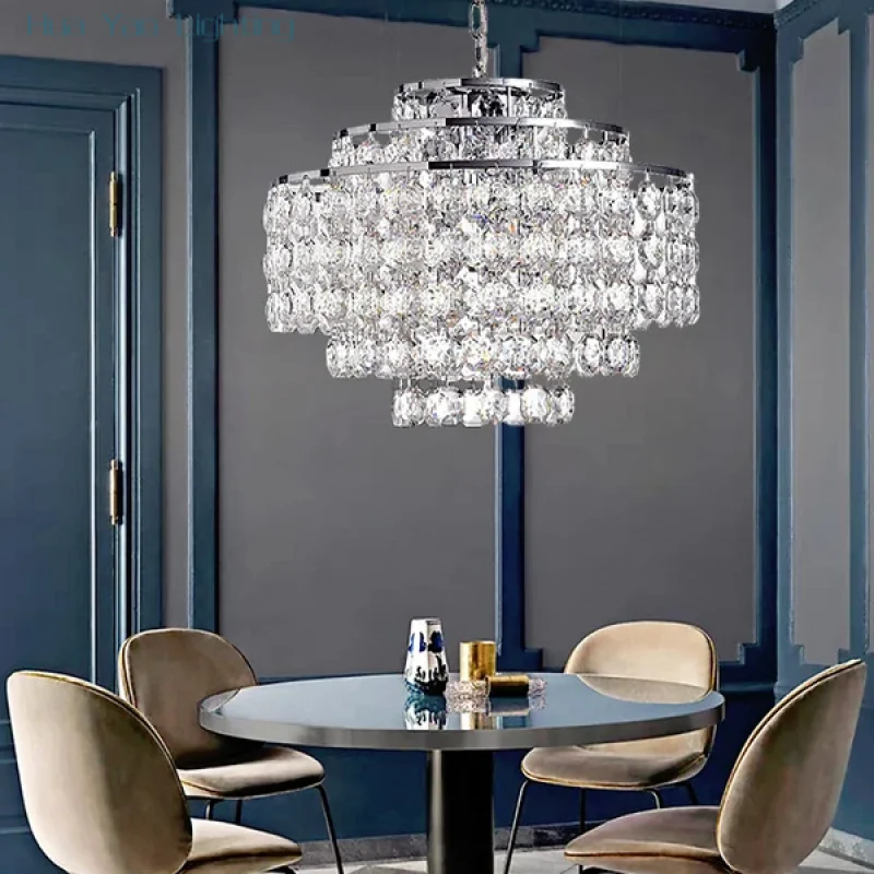 

Sparkling Hexagonal Crystal Oval Chandeliers for Dining Room Decor Art Led Lustre Pendant Lights Indoor Home Lamps Cottage