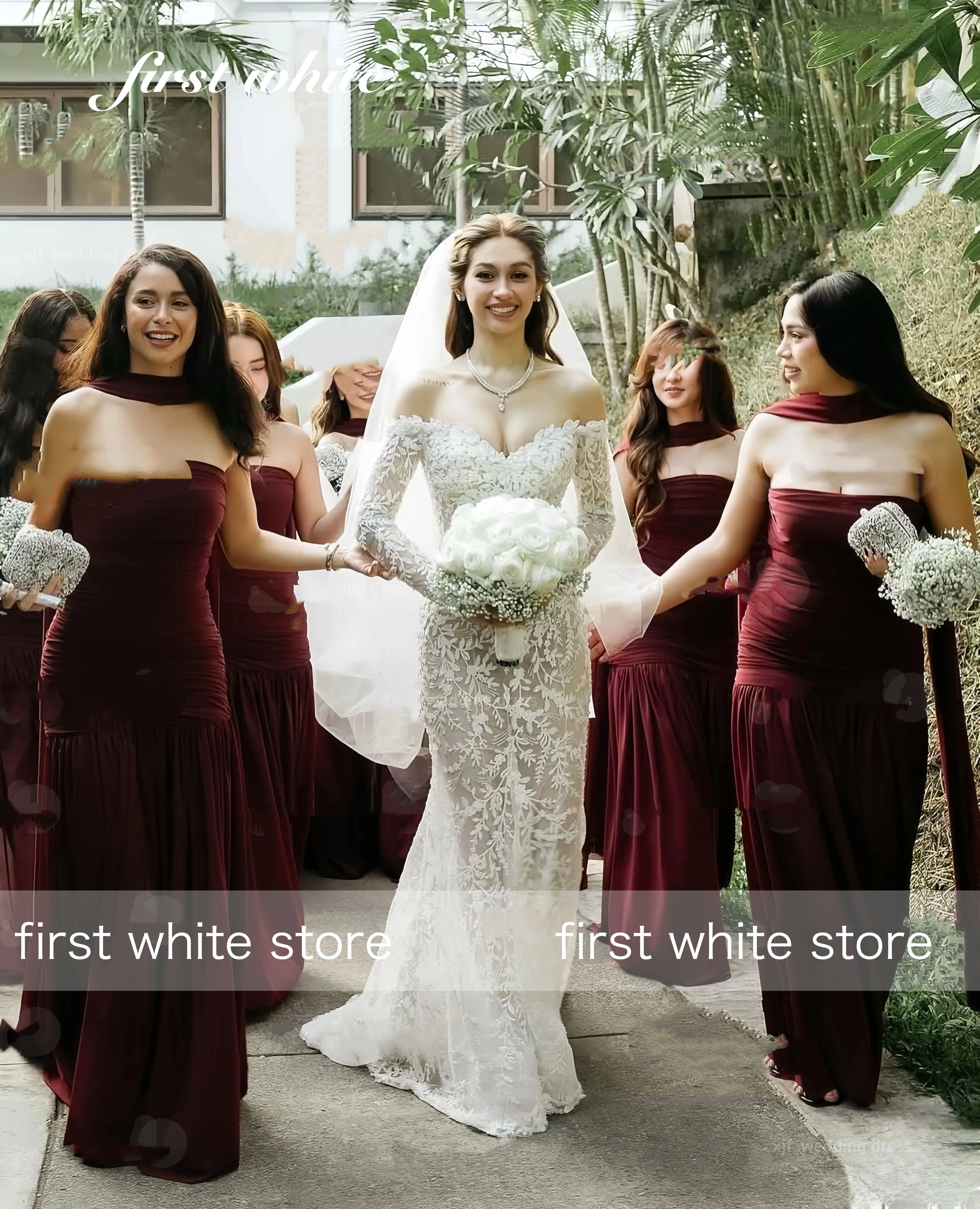 Customzied エレガントな甘い襟長袖マーメイドレースのウェディングドレスvestidosデノビアアマンダノビアアマンダノビア