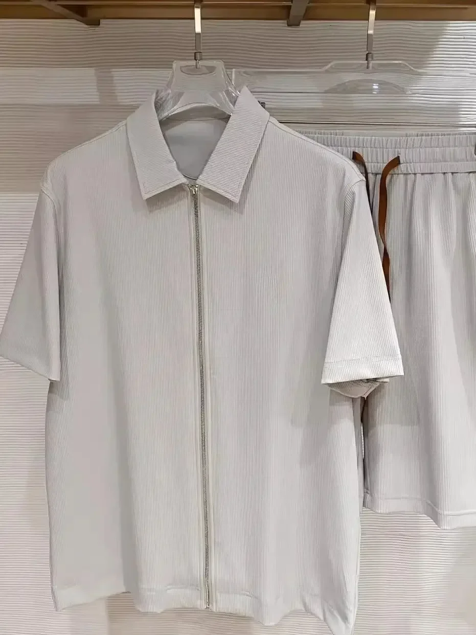 

Italian BC 26 Summer Solid Color Simple Lapel Short Sleeve Shorts Set