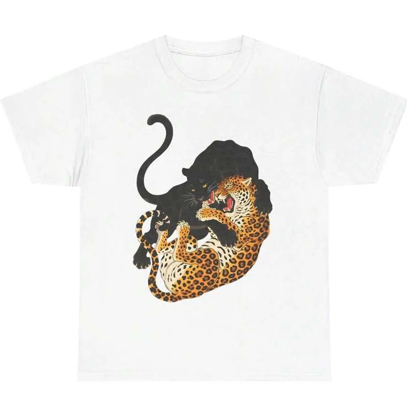 Leopardenmuster-Druck T-Shirts für Männer Sommer Casual Mode Streetwear Y2K Oberteile Vintage Amerikanischer Stil O-Ausschnitt Kurzarm-Shirts – Detail 2