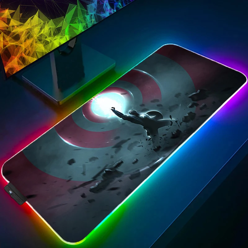 Alfombrilla de ratón RGB Capitán América retroiluminación Gamer bloqueo borde teclado LED alfombrilla de ratón de escritorio alfombra de goma Tapis Souris alfombrilla de ratón para juegos