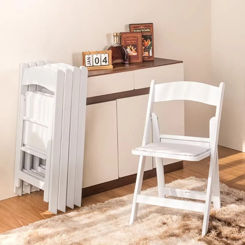 Simple white folding chair, resin folding chair, household folding chair
