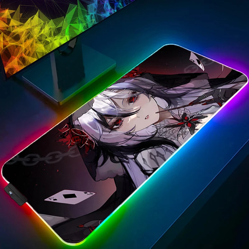 แผ่นรองเมาส์เกมเมอร์ LED คอมพิวเตอร์เก็นชิน อิมแพ็ค อาร์เลคคิโน่ขยายเกมแผ่นรองเมาส์ RGB เดสก์ท็อปคีย์บอร์ดยางทนทานสำหรับพรม