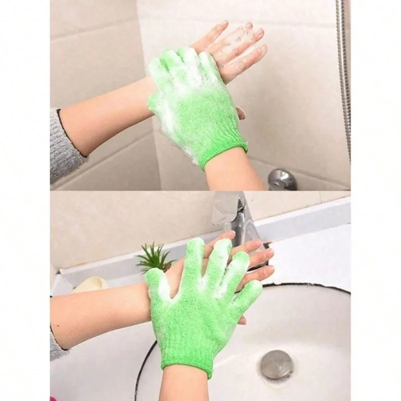 قفازات فرشاة حمام التقشير من النايلون، قفازات تقشير مزدوجة الجوانب للتجميل والمنتجعات الصحية والتدليك والجلد