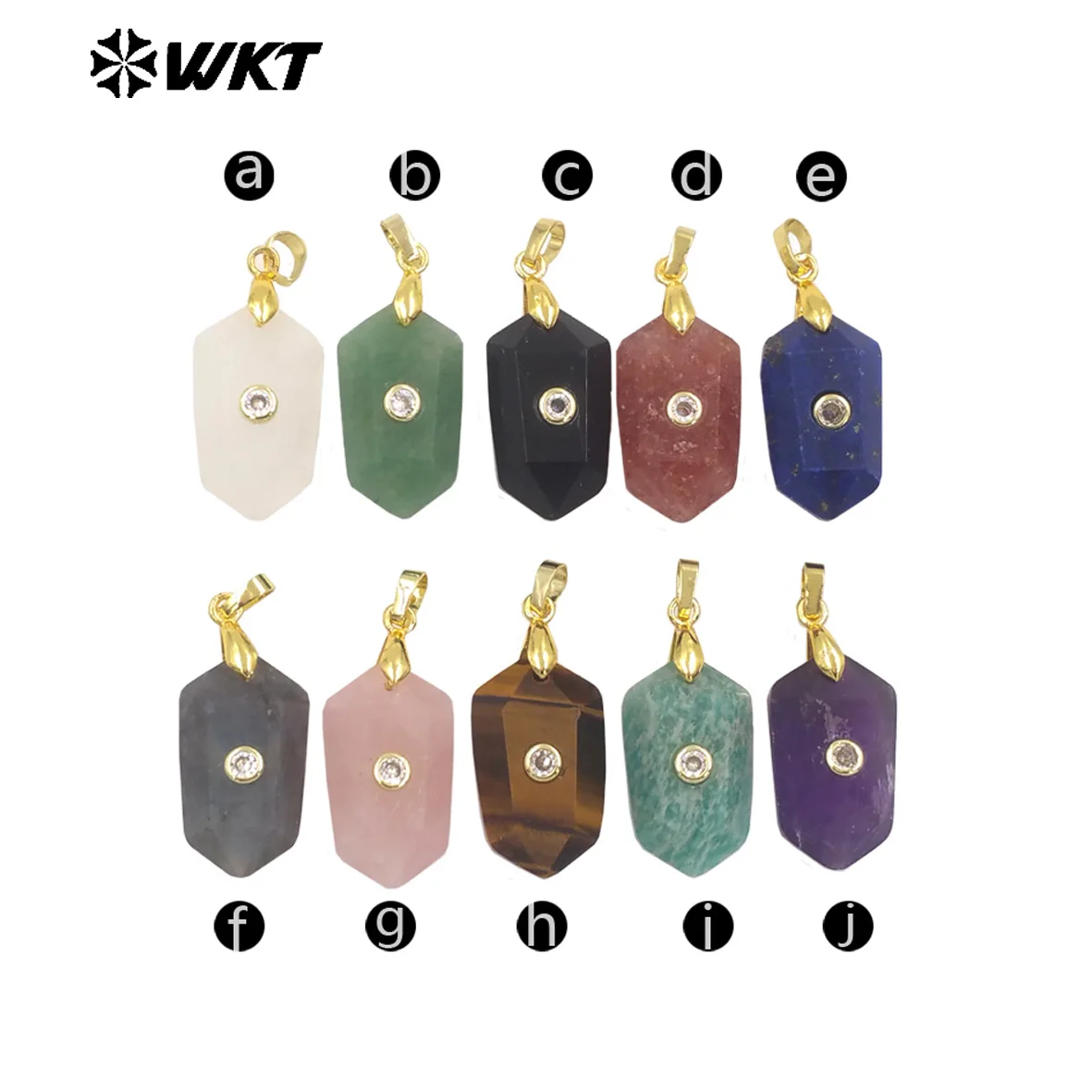 

WT-P2017 Delicate Geometric Shape Multi Colors Natural Gemstones Set In Zircon Small Pendants For Trendy Jewelry Handmade