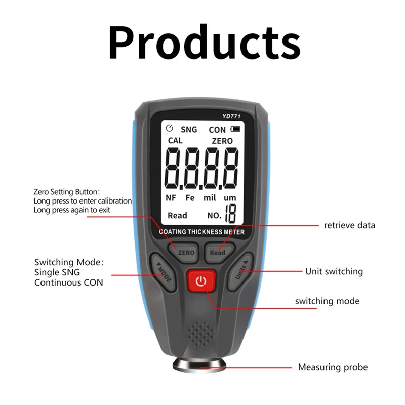

ABJI-1300Um Fe Nfe YD771 тестер покрытия цифровой толщиномер с подсветкой дисплей для автомобильной краски пленка метр