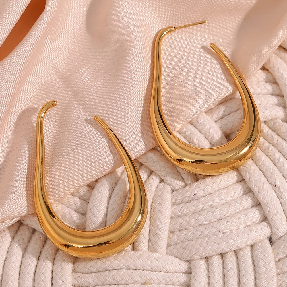 E.B.belle Waterproof stylish hollow curve big hook Hoops Gold Plated Silver Color Stainless steel earrings woman Jewelry