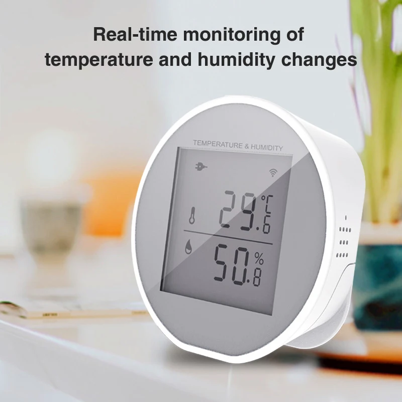 Tuya-Sensor de temperatura WiFi para interiores, higrómetro inteligente con pantalla LCD, Detector de humedad, termómetro compatible con Alexa y