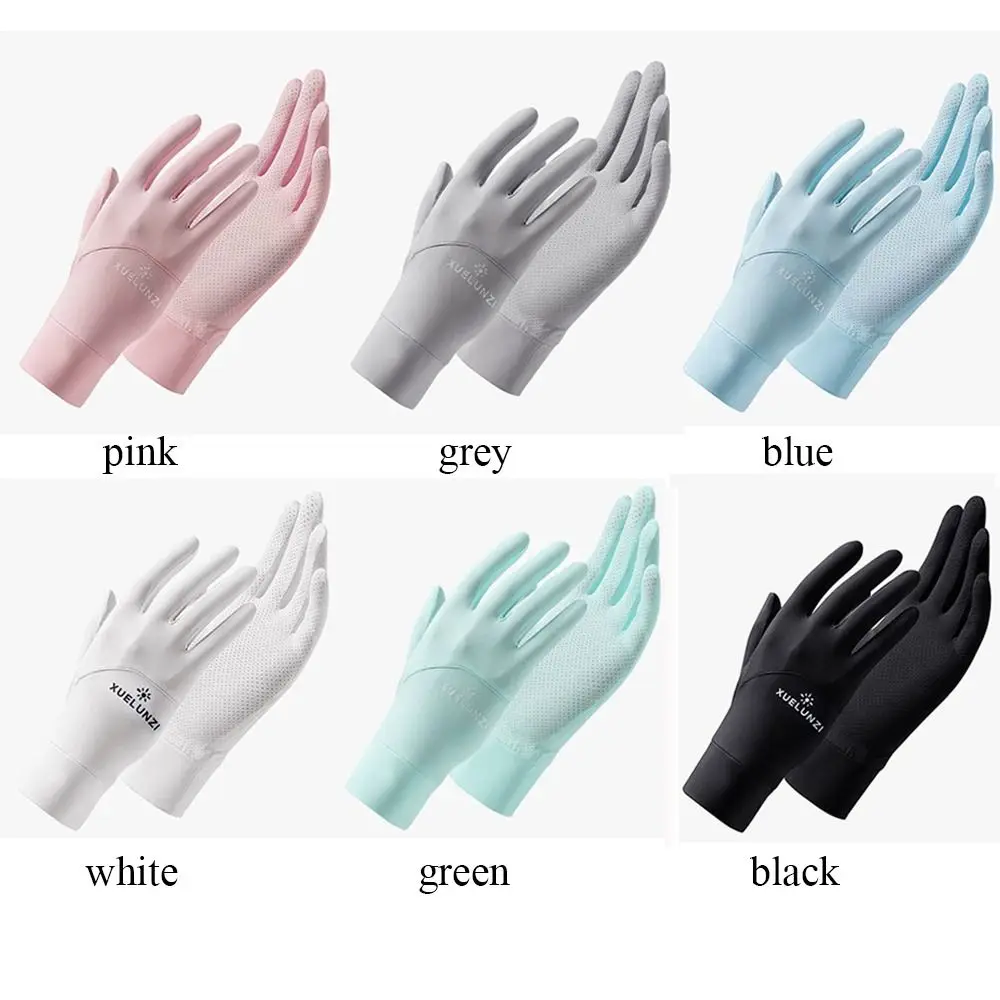 Guantes finos de protección solar para mujer y niña, manoplas Anti-UV de seda de hielo elásticas a la moda, resistentes al deslizamiento para pantalla táctil, ciclismo y conducción