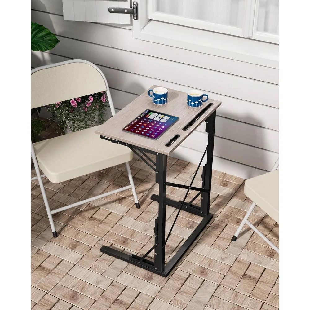 

21''Wx28''H Folding TV Tray, Small Foldable C-Shaped End Table for Eating with Tablet and Phone Slots, Slide - Upgradaed version