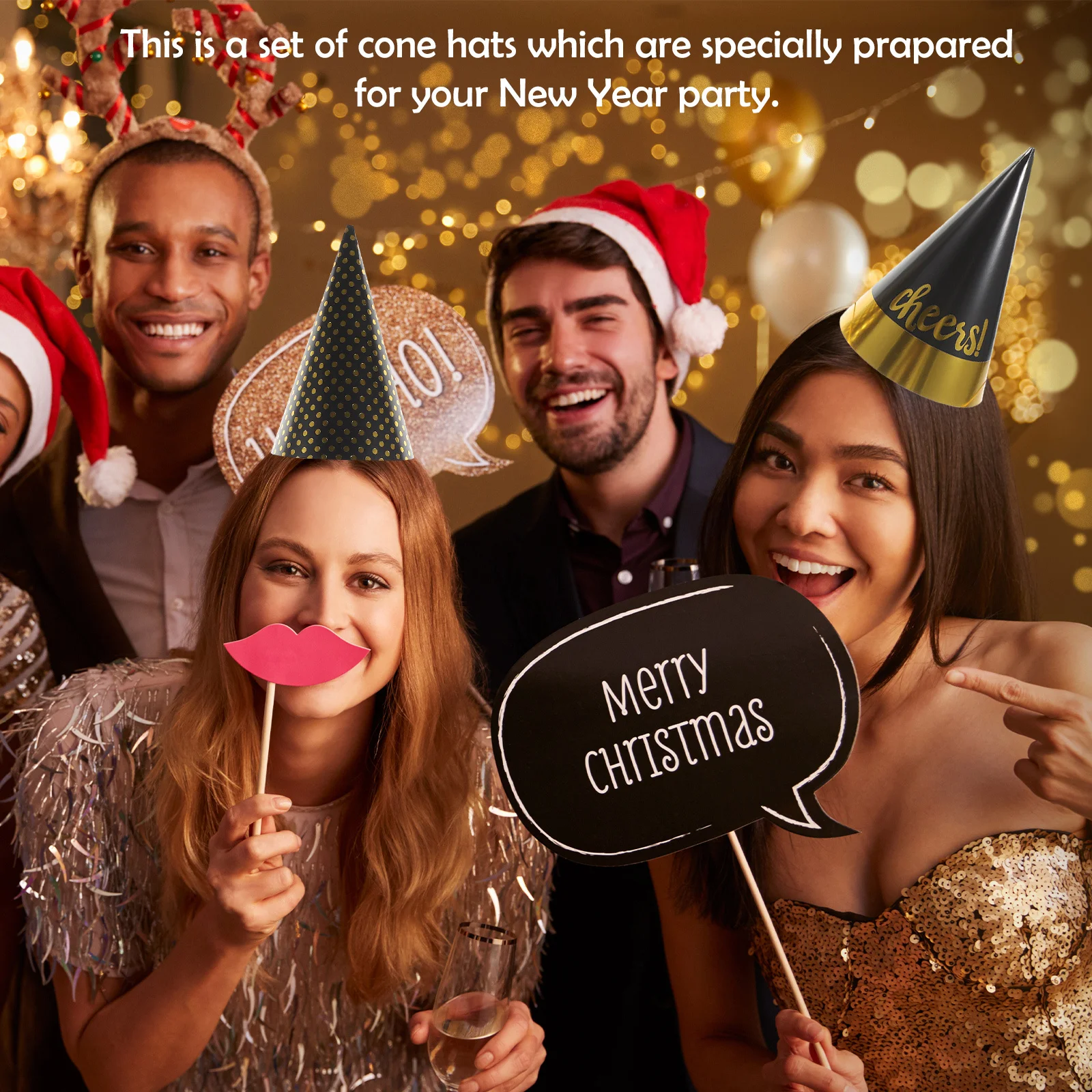 

20Pcs Party Hats Cone Paper Party Decorative Hats New Year Celebration Creative Shiny Novelty Cap for Guests