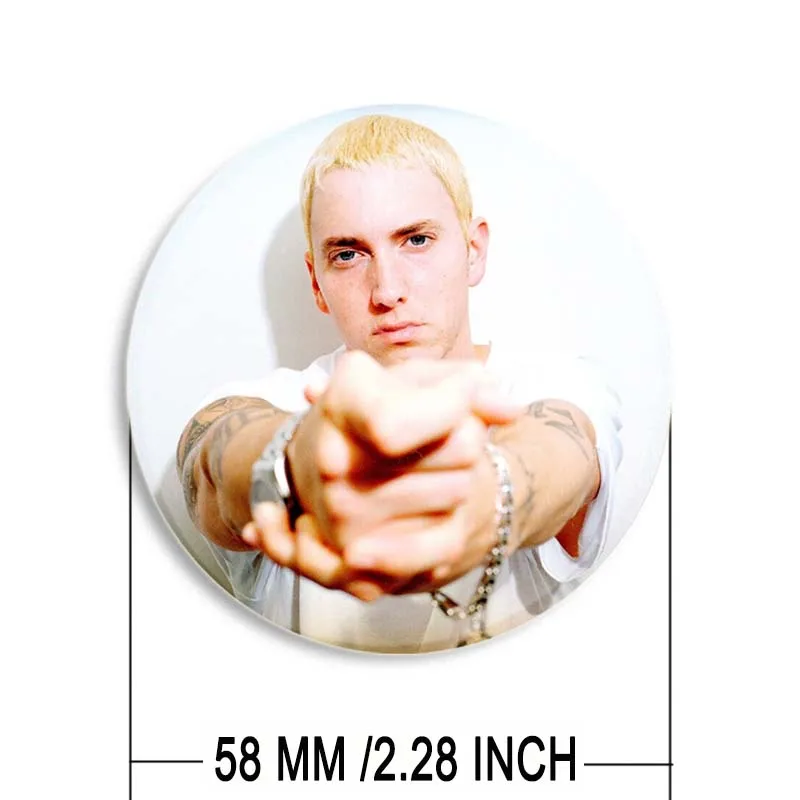 58mm Hip-Hop Rapper Eminem Icons Pins Cosplay Singer Badge Brooches Lapel Pin for Clothes Backpack Hat Decoration Fans Gifts