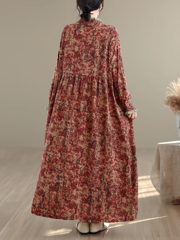 Retro primavera floreale cotone lino lungo Sve al ginocchio Dr Ele gonna ampia a trapezio a vita alta stampata Dr per le donne