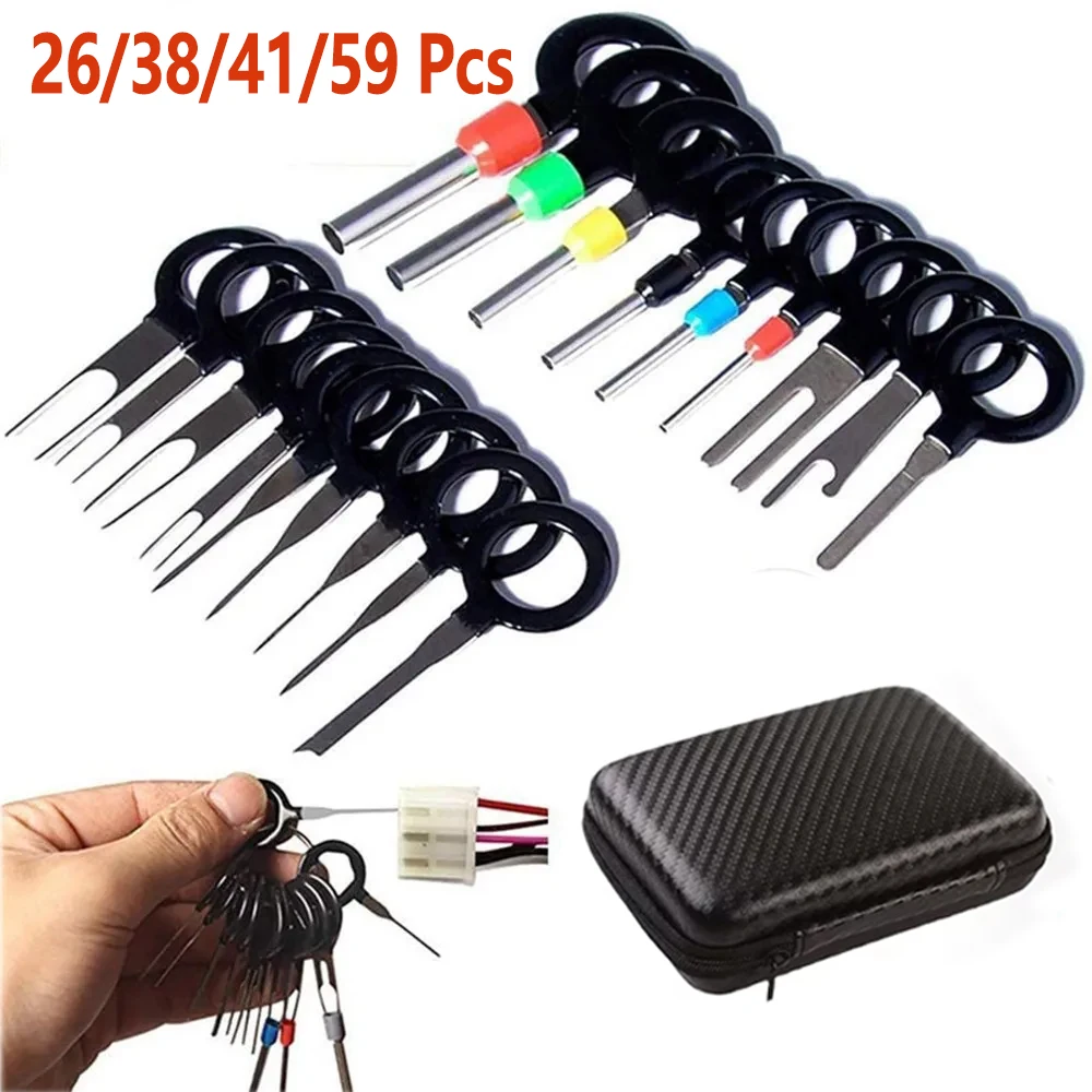 26/38/41/59Pcs Car Terminal Removal Kit Box Wire Plug Connector Extractor Puller Release Pin Extractor Set Repair Hand Tools