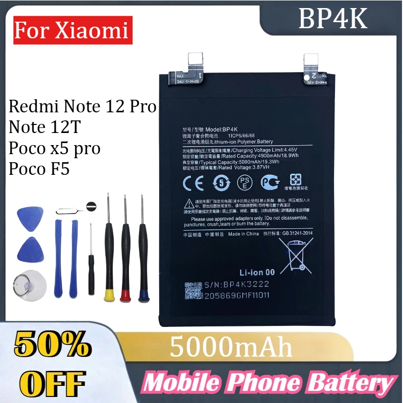 

BP4K 5000mAh Replacement Battery for Xiaomi Redmi Note 12 Pro / Note 12T/ Poco X5 Pro / Poco F5 Batteries