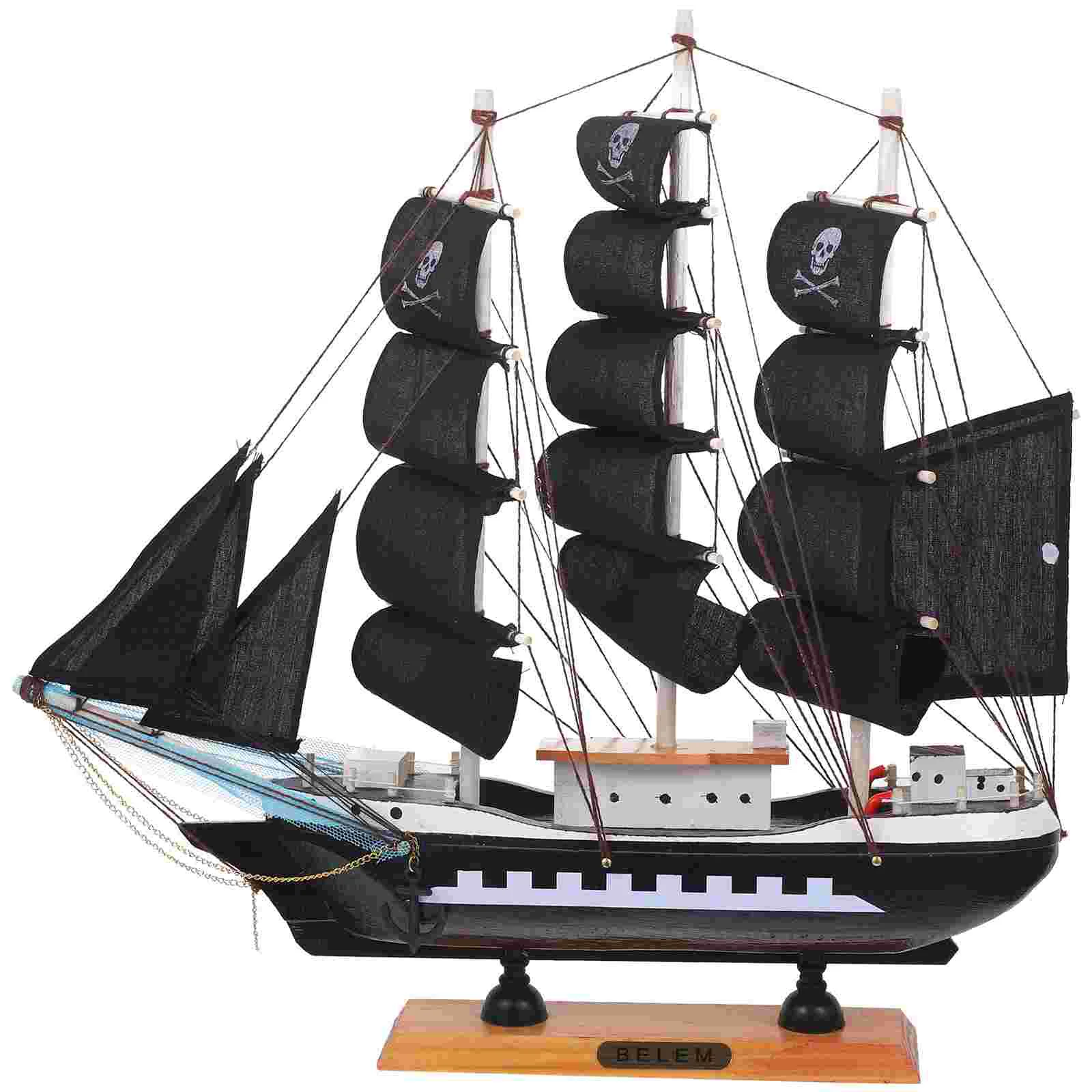 33cm Pirate Wooden Sailing Ship Model Decor Caribbean Desktop Boat Sailboat Bamboo