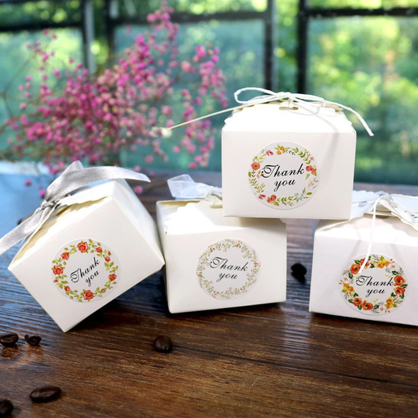120pcs/lot Sticker Flower Sealing Sticker Made Gift Floral Hoop Sticker Adhesive Fresh Thank You 4-color for Hand Cute Stickers
