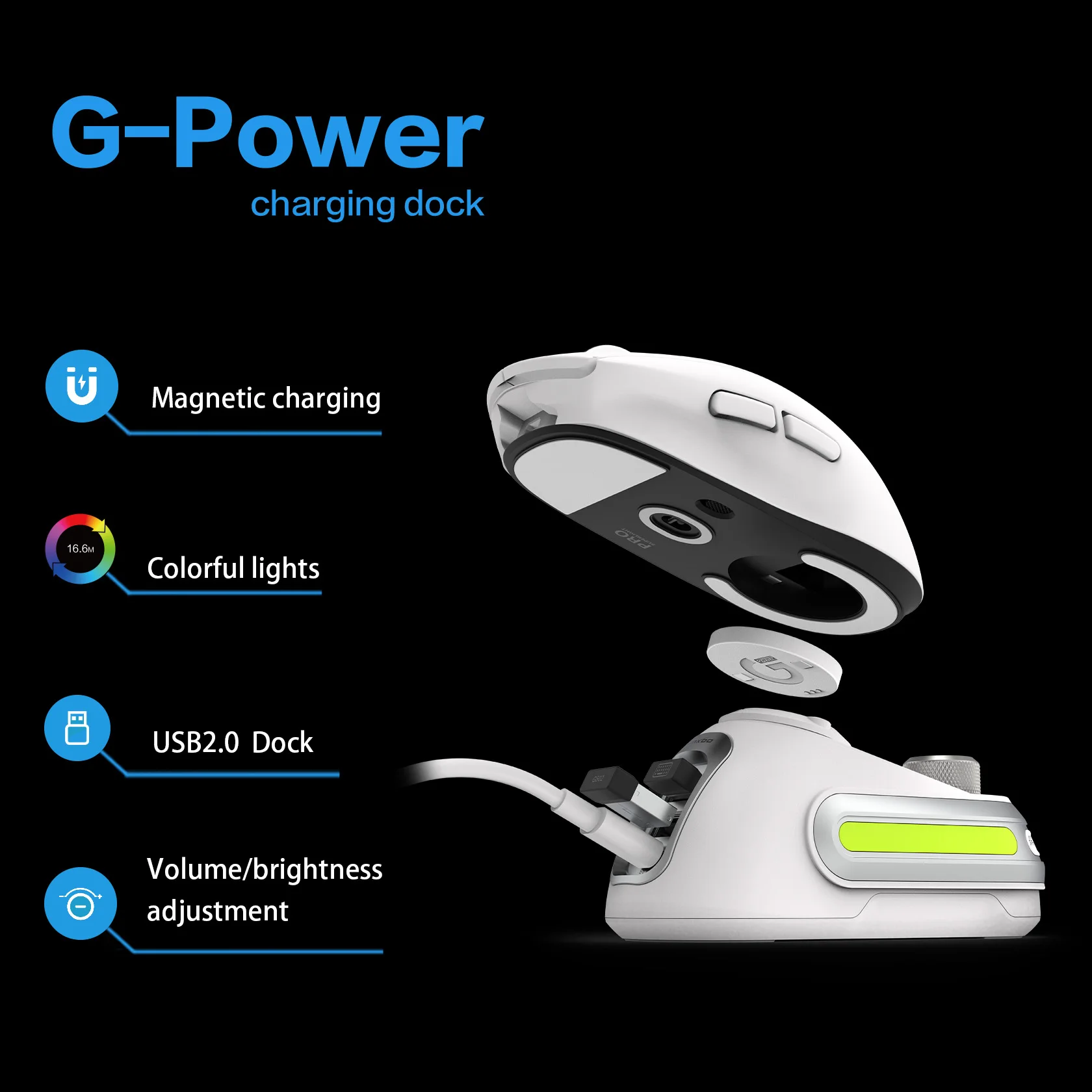 Imagem -02 - Fanxoo G-power Mouse Doca de Carregamento sem Fio para Logitech G502 G502x Plus Gpw G903 com Luz Rgb Botão de Controle de Volume do Computador