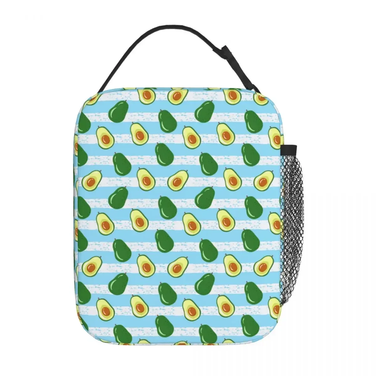 Sliced Avocado On A Striped Blue Merch Insulated Lunch Bag For Outdoor Storage Food Boxes Portable Thermal Cooler Lunch Boxes