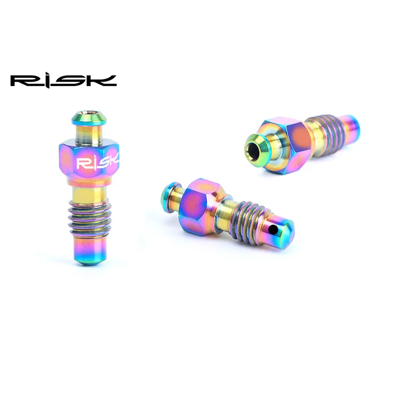 Risk 2 pcs M6 MTB Bike Hydraulic Disc Brake Exhaust Bolts Titanium Alloy Bicycle Brake Clip Oiling and Bleed Screw