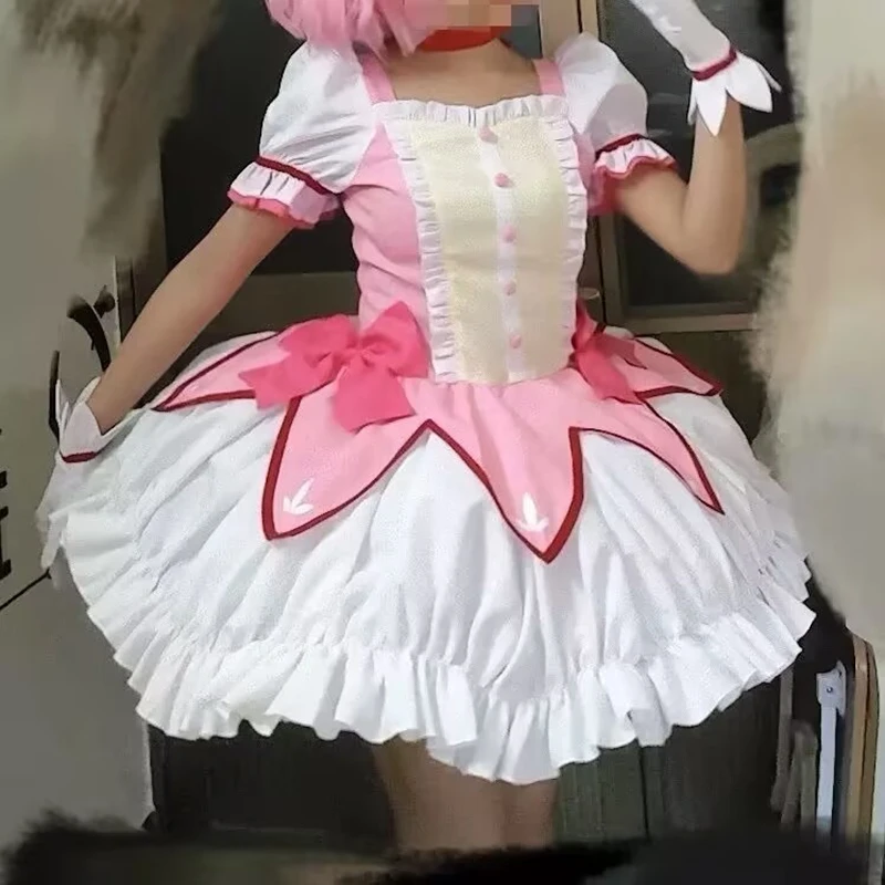 Kaname Madoka Cosplay Costume Wig Anime Puella Magi Madoka Magica Pink Dress Halloween Party Uniform Outfit for Women - view 3