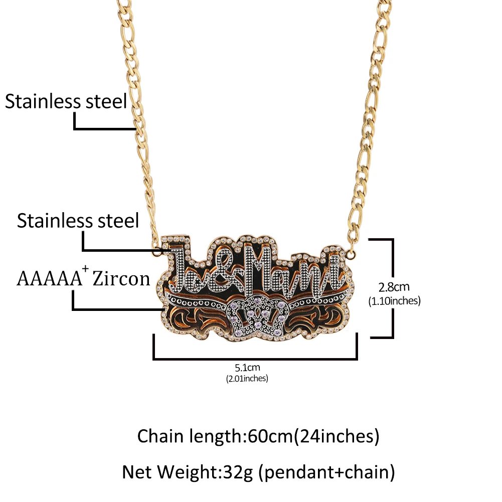 UWIN Customized 2 Layers Nameplate Pendant with Different Color CZ Crown for Women Fashion Personalized Necklace Jewelry