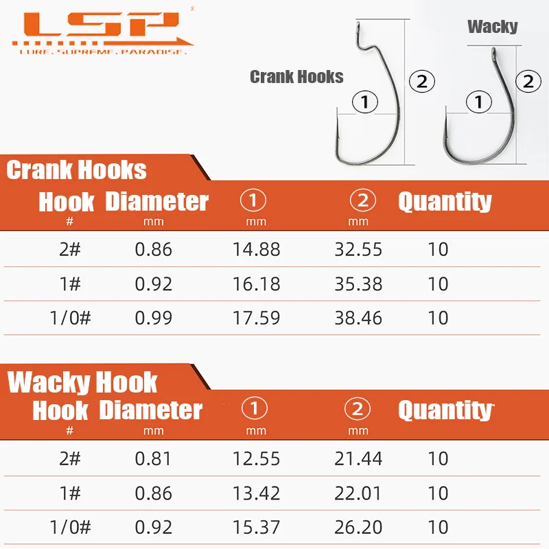 LSP 2025 Crank Hooks & Wacky Hook Teflon Super-slip Coating Nano-super Slippery Teflon Coating High Carbon Steel Fishing Hook