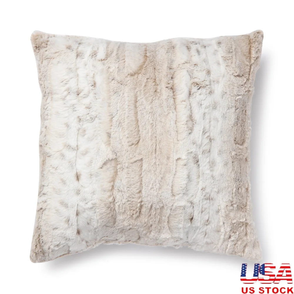 Almohada decorativa de piel de leopardo y nieve sintética, 18x18, decoración interior del hogar, cojín cuadrado de relleno de poliéster Reversible para dormitorio