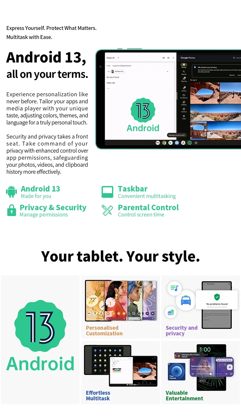 Teclast P85T Tablet Allwinner A523 8-core 1.8GHz/ 4GB RAM/64GB ROM/8 inch 800×1280iPS/WIFI5G/4G/5000mAh/Type-C/0.3MP+2.0MP