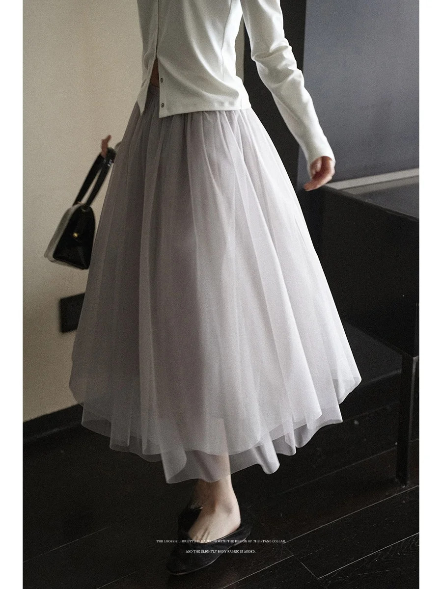 

Lalaglow A-Line Tulle f Skirt Long Skirt French Sle Polyester Fiber Elastici No Spring New Arrival Women's Skirt