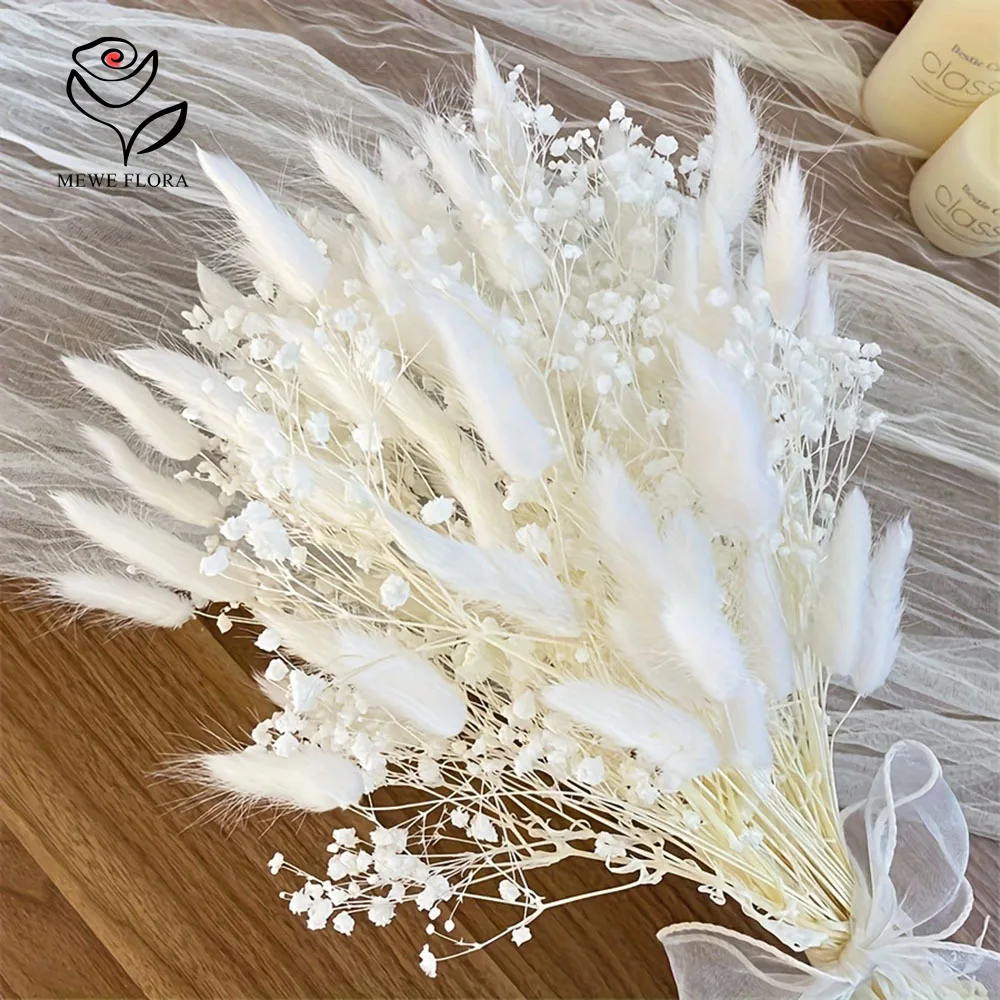 Natural Dried Gypsophila Flower Bouquets Best Boho Chic Home Decor Real Bunny Tails Grass Baby Breath Bunch Valentine's Day Gift