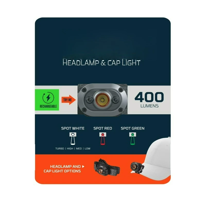 

Перезаряжаемый налобный фонарь и фонарь для кепки Lumen LED черного цвета