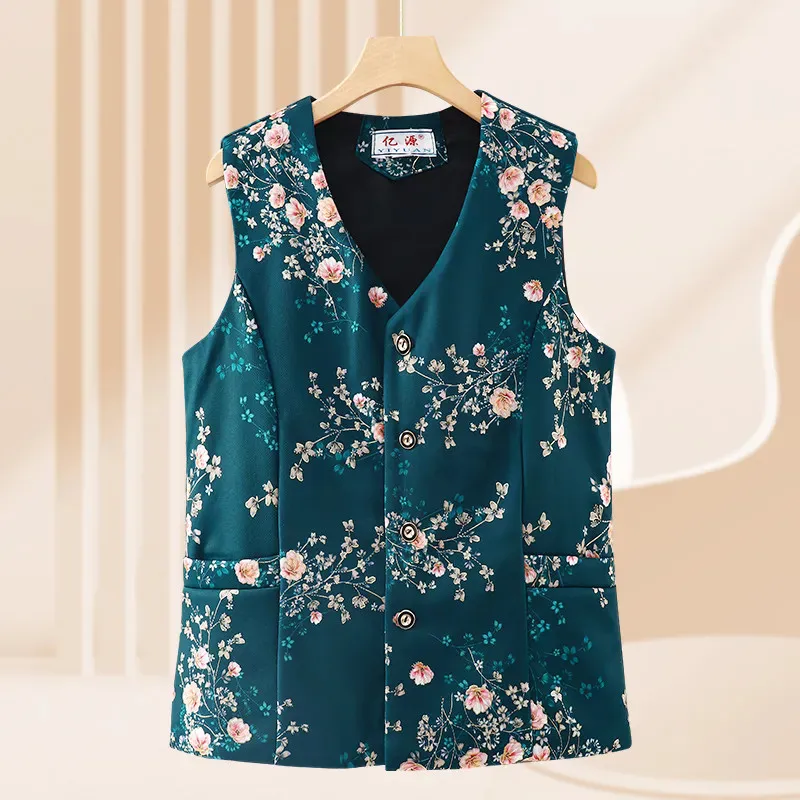 

Spring Aautumn 2024 New Women Vest Top Fashion Printed Vest Jacket V-Neck Sleeveless Casual Coat Jacket Female Waistcoat