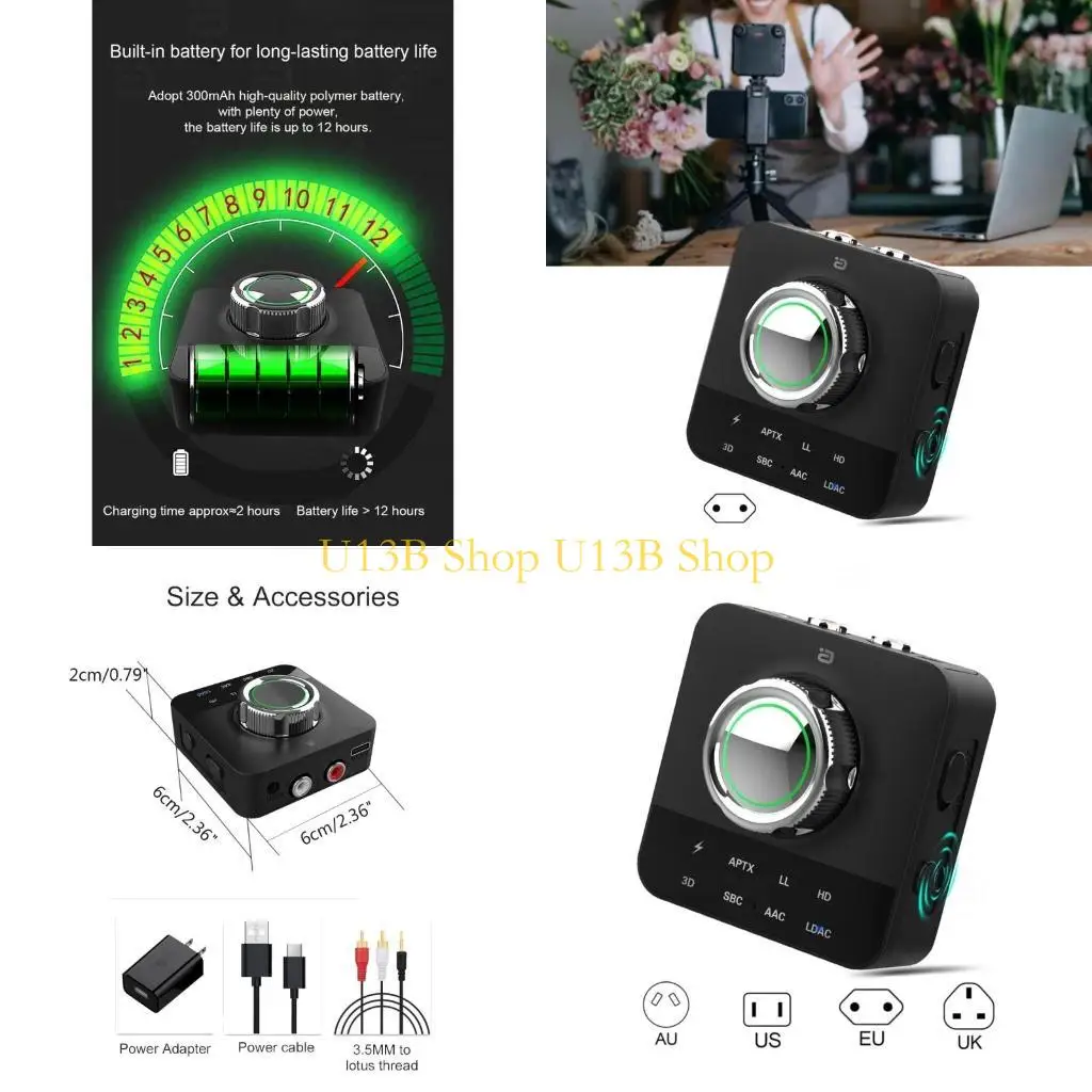 U13B MR230PRO Bluetoothcompatible Receiver with MicRCA3.5mmJackAux 3DStereo Music LDAC AptX Wireless Adapter