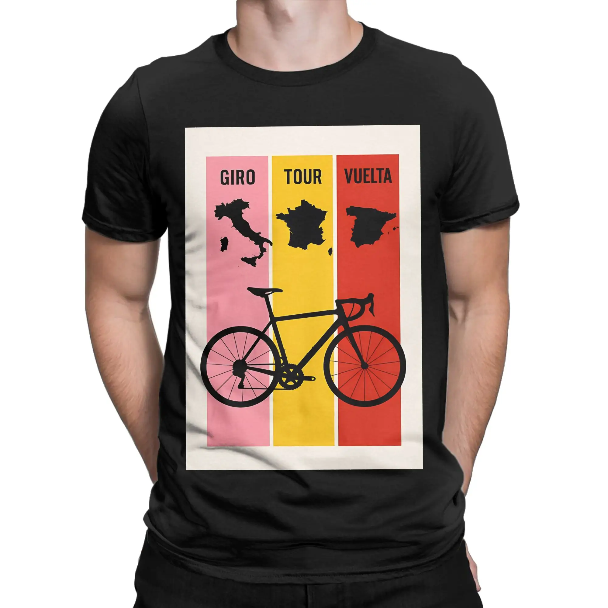 Grand Tours Poster  Tour Vuelta Classic Graphic Funny 100% Cotton T-Shirt Cycling Poster Tops Tees For Men