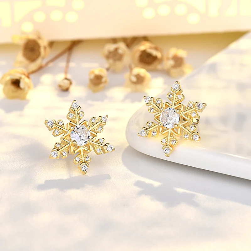 Dainty Crystal Snowflake Stud Earrings for Women Fashion Christmas Bell Santa Tree Piercing Dangle Xmas New Year Jewelry