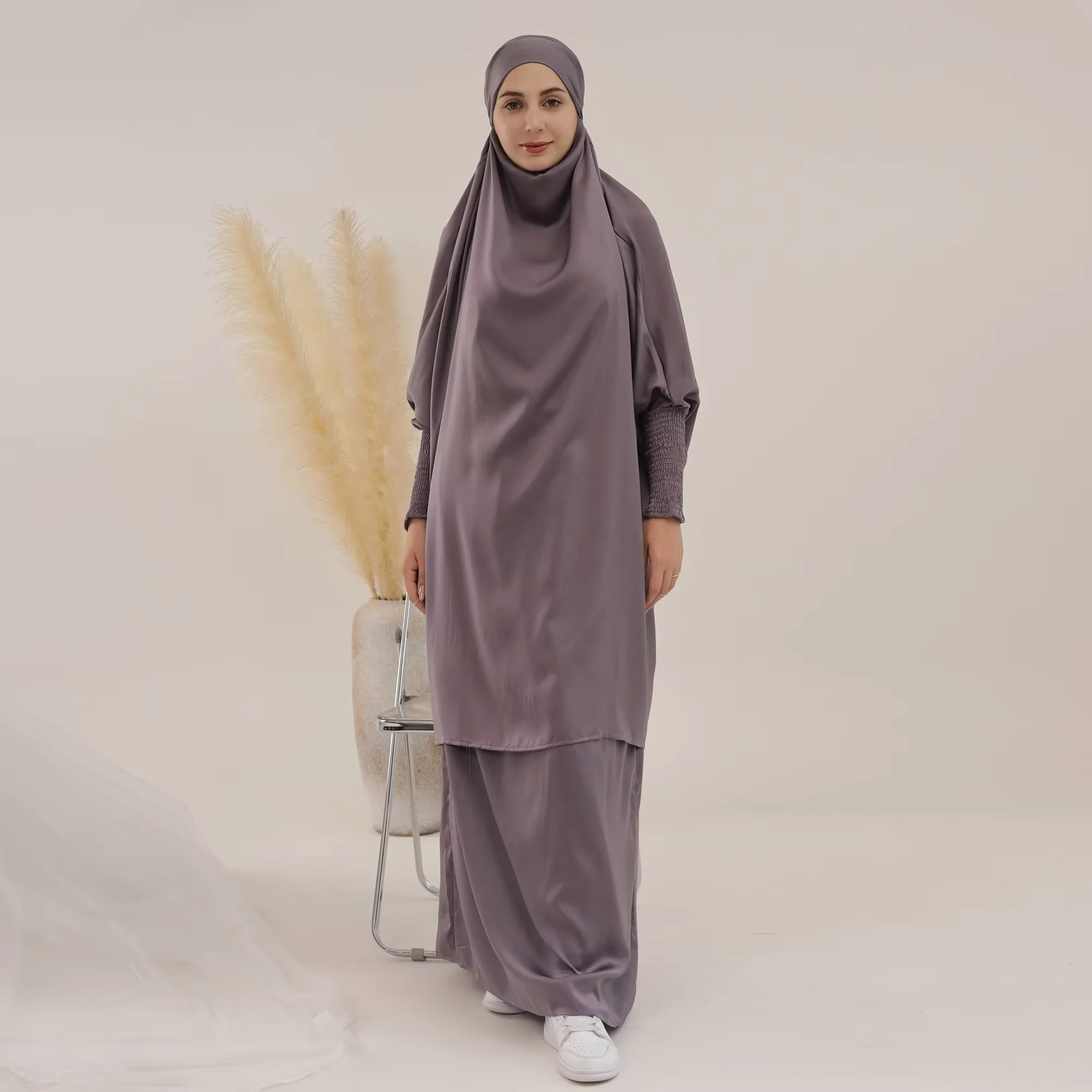 2PCS Women Prayer Garment Muslim Khimar Skirt Set Hijab Caftan Abaya Dress Niqab Burqa Kaftan Eid Djellaba Robe Kebaya Jalabiya