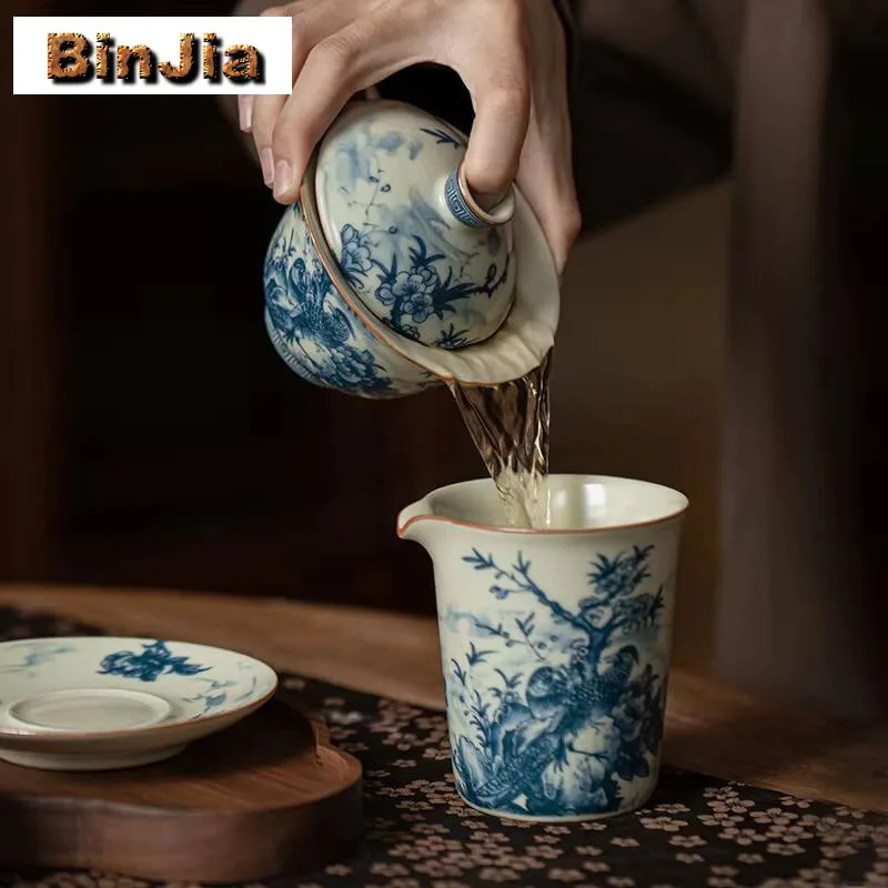 150 مللي العتيقة رو فرن الخزف Gaiwan الجمالية زهرة والطيور الحبر Sancai الشاي تورين صنع غطاء مجموعة أوعية جمع لوازم #4