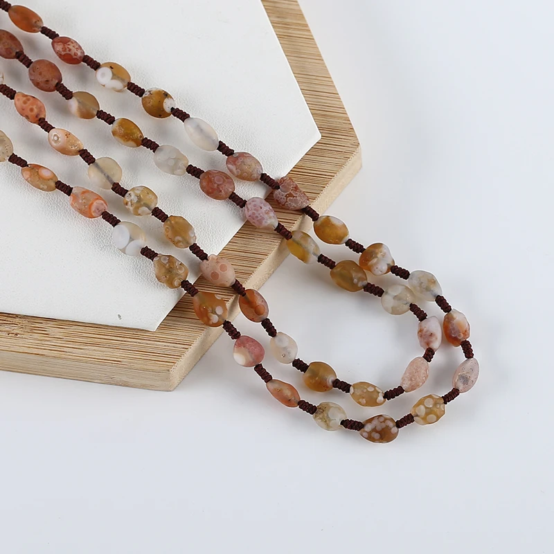 Handmade Natural Stone Alxa Beads Necklace Irregular Design Jewelry Gift For Women 30-35inch 28g