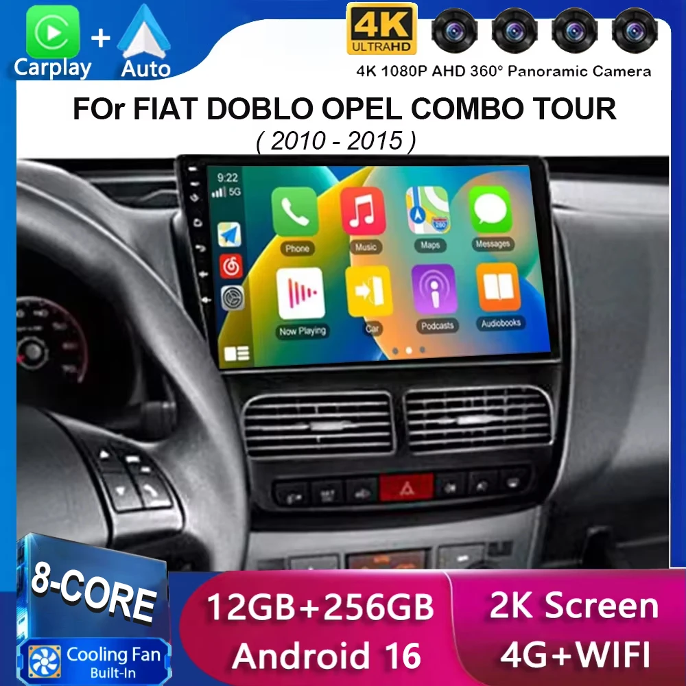 Android 16 Carplay Auto Car Radio For FIAT DOBLO For OPEL COMBO TOUR 2010 2011 2012 2013 2014 2015 GPS Multimedia Stereo Player