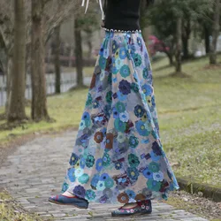 Muslim Flower Print Skirt Women High Waist A Line Summer Arab Casual Morocco Ramadan Dubai Saudi Ladies Mid Length Skirts