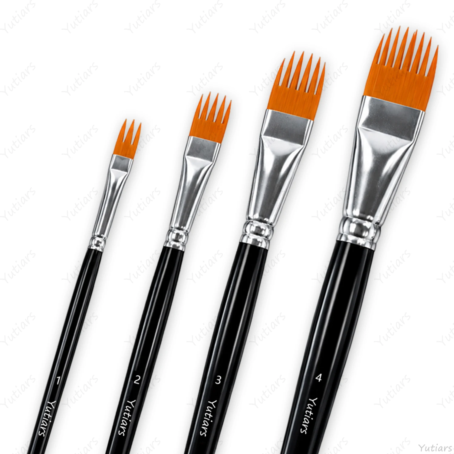 4PCS Rake Paint Brush Set Comb Texture Brushes with Nail Shaped Round Tips for Acrylic Watercolor Grass Fur Feather Painting