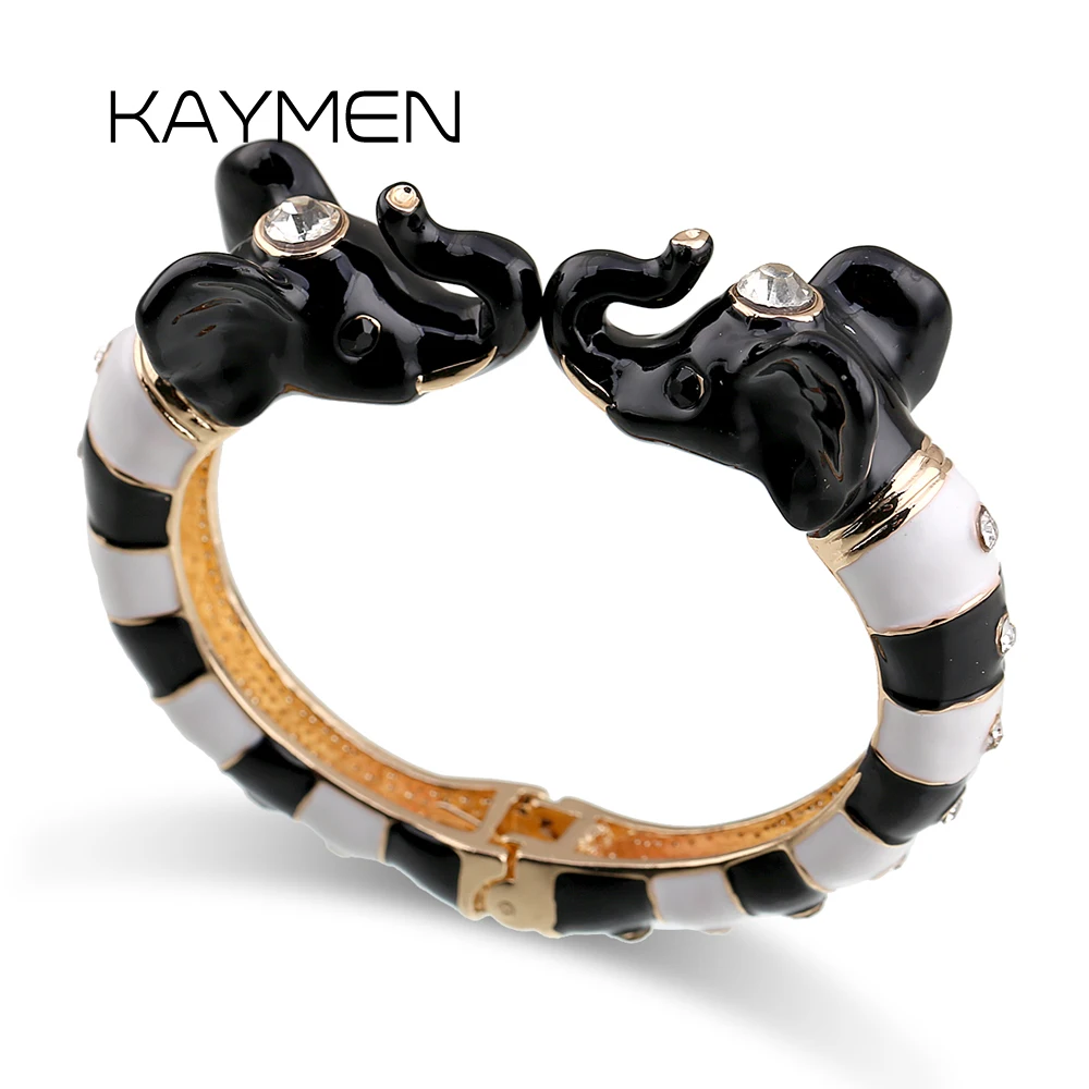 

Fashion Colourful Elephant Bangles for Women Teens Gold Plating Statment Chunky Cuff Bracelet Hinge Spring Bangle Jewelry