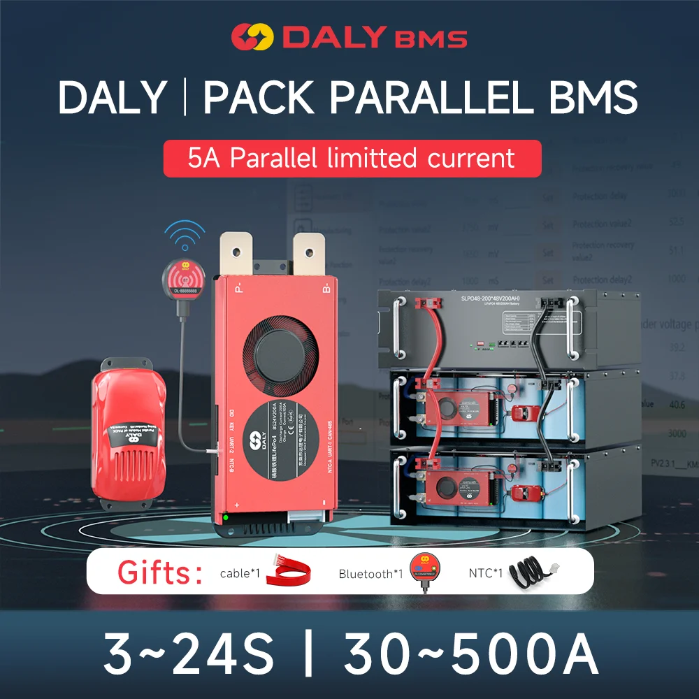 Daly Smart Lifepo4 BMS 4S 12V 8S 24V 10S 13S 16S 48V 24S 12V 24V 36V 48V BMS RS485 CAN 5A Parallel Module Li-ion 3.7V Battery