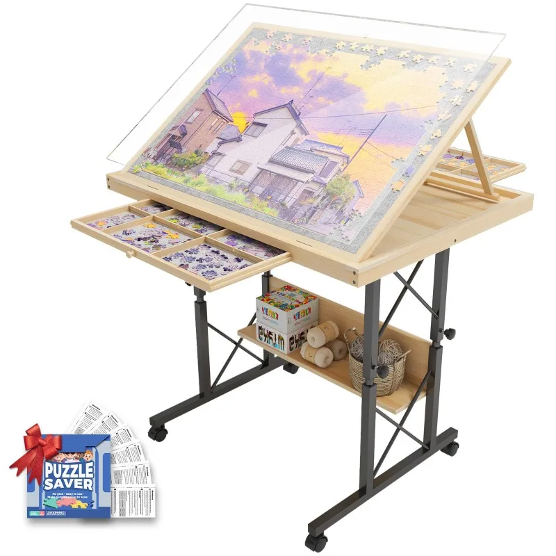 Tinggi Dapat Disesuaikan Papan Puzzle Bergerak Mainan Puzzle Anak-anak Meja Permainan Meja Blok Bangunan Multifungsi