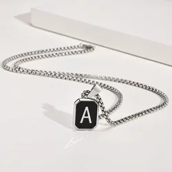Stylish Initials Square Necklaces for Men Boys,A-Z 26 Letters Stainless Steel Pendant Collar Gifts,50/55/60/70cm