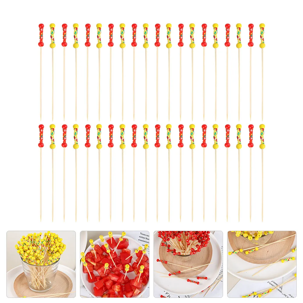 

200pcs Double Bead Cocktail Picks Premium Bamboo Rust-Proof Appetizer Fruit Dessert Party Supplies Bar Tools Restaurant